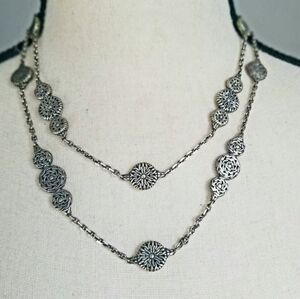 John Hardy Sterling Silver Floral Style Station Chain Necklace 36 Inch